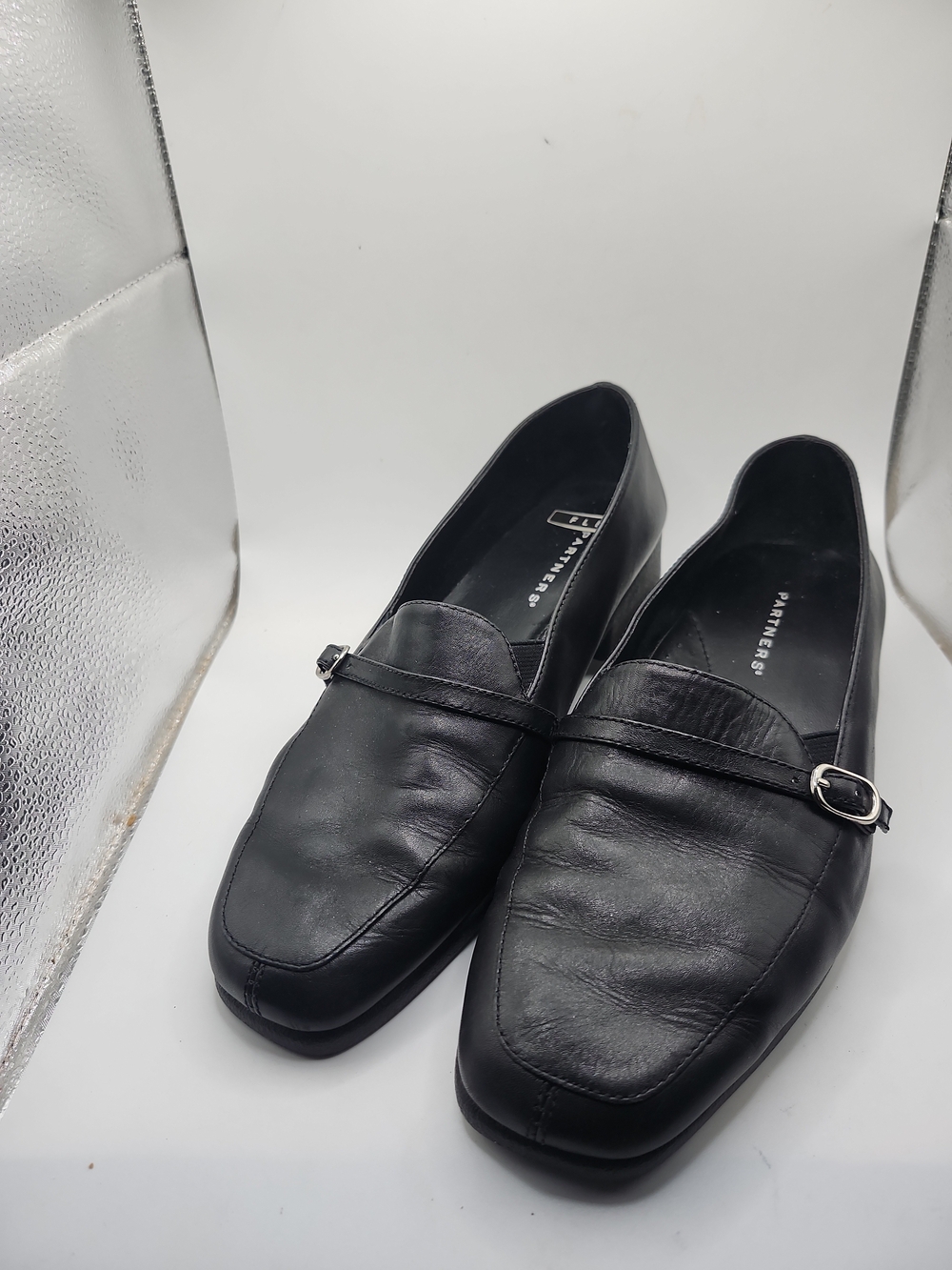 Vintage Partners "Ruth"  Black Leather Women's Loafers with Buckle Strap